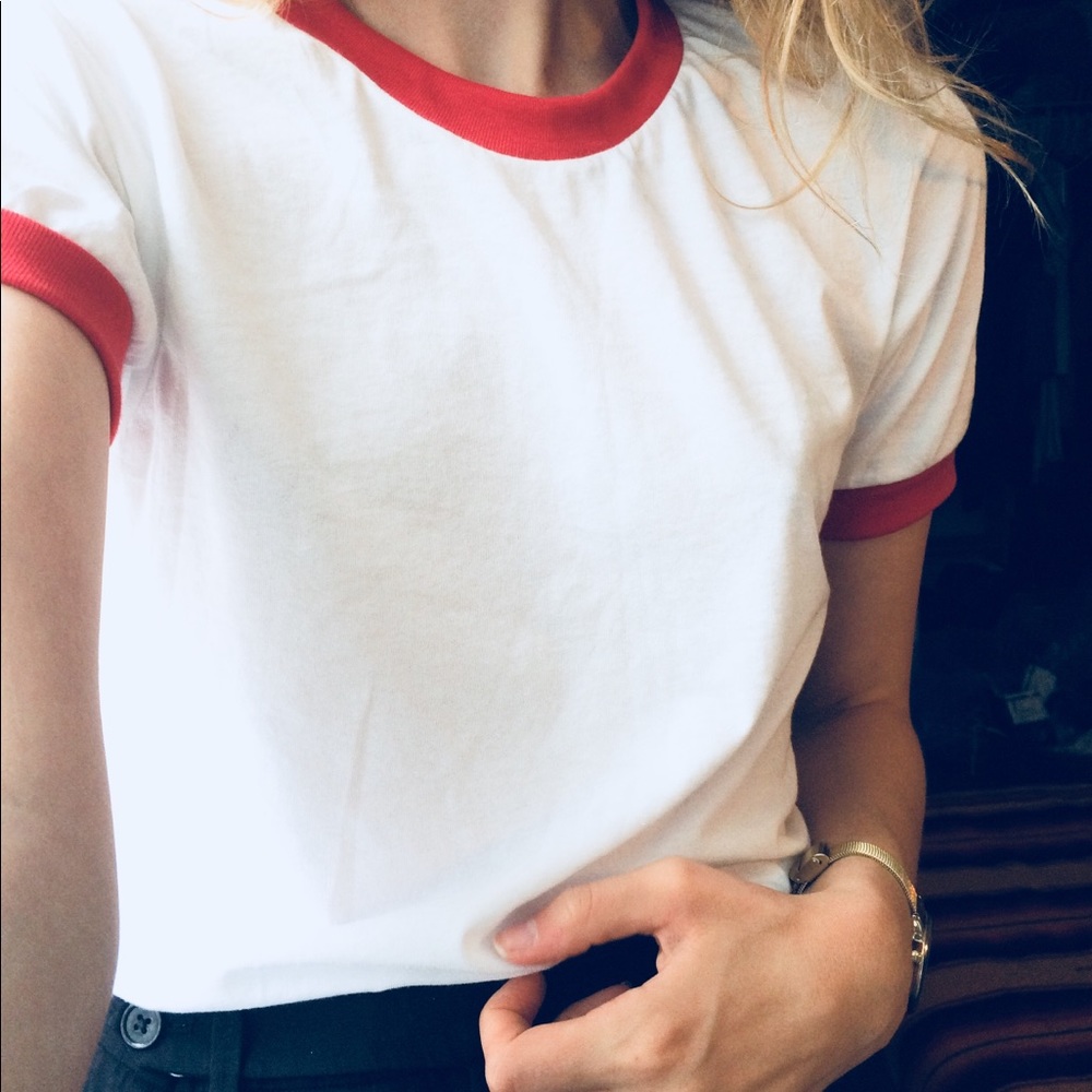 American Apparel T-Shirt white and red - XS